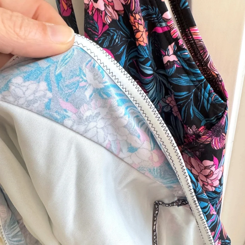 Venus Floral Halter Tankini Top Ruched‎ Side Swimwear Pink Teal Orange Size 6